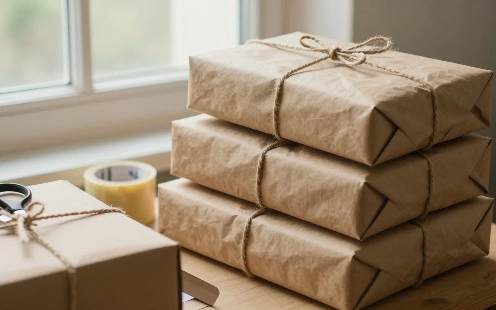 Brown paper parcels in the dispatch room