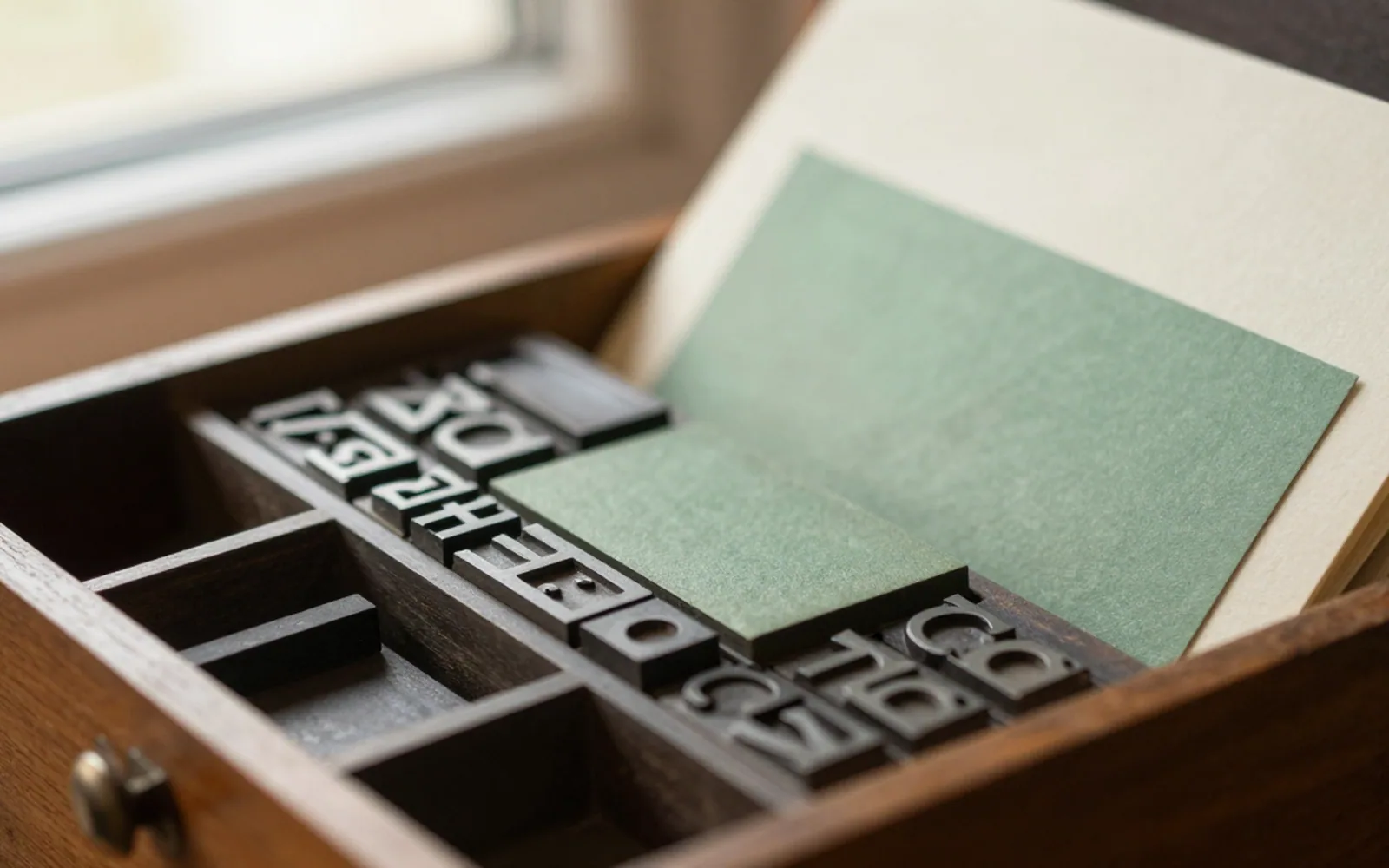 A wooden letterpress type case